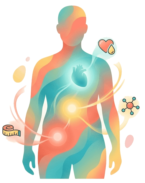Metabolic health illustration showing human body with metabolic indicators